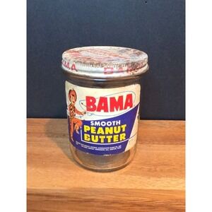 Antique Bama Glass Peanut Butter Jar W/ Original Lid 1960s 8oz